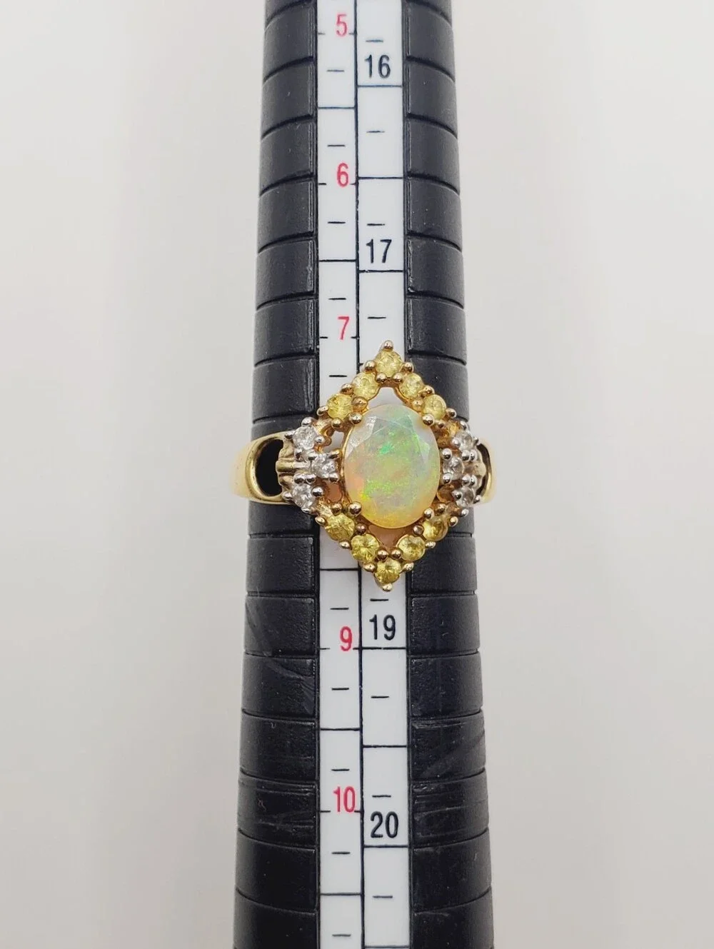Genuine Faceted Opal Yellow Gold - 925 Sterling Silver Ring